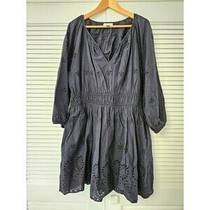 WOMENS UNIVERSAL THREAD BLACK 100% Cotton Eyelet Midi Dress Size XXL Puff Sleeve